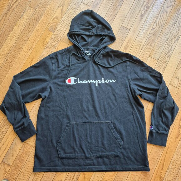 Champion Mid-Weight Hooded Jersey T-shirt W/Kanga Pocket Black Large - Picture 1 of 12